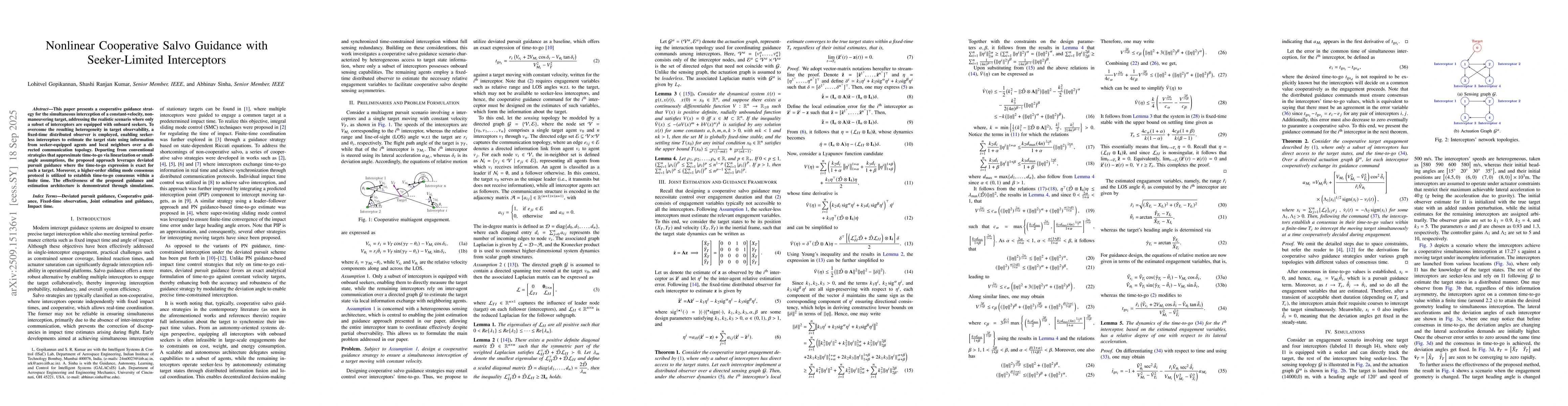Thumbnail for Nonlinear Cooperative Salvo Guidance with Seeker-Limited Interceptors