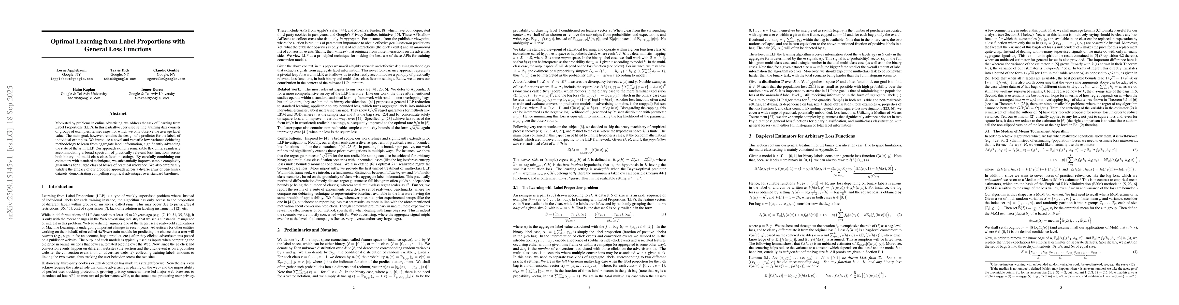 Thumbnail for Optimal Learning from Label Proportions with General Loss Functions
