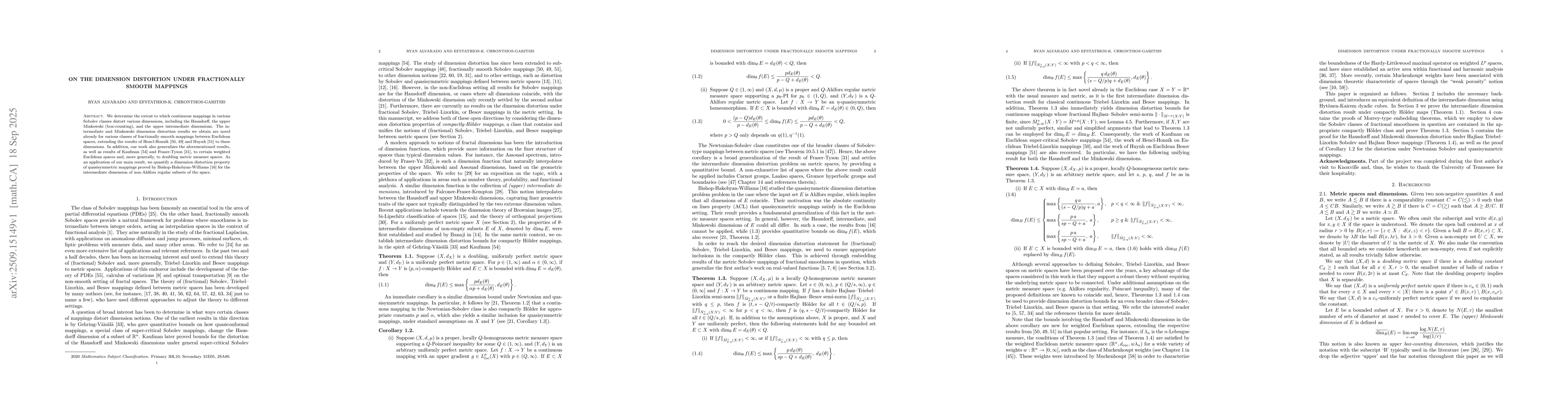 Thumbnail for On the dimension distortion under fractionally smooth mappings