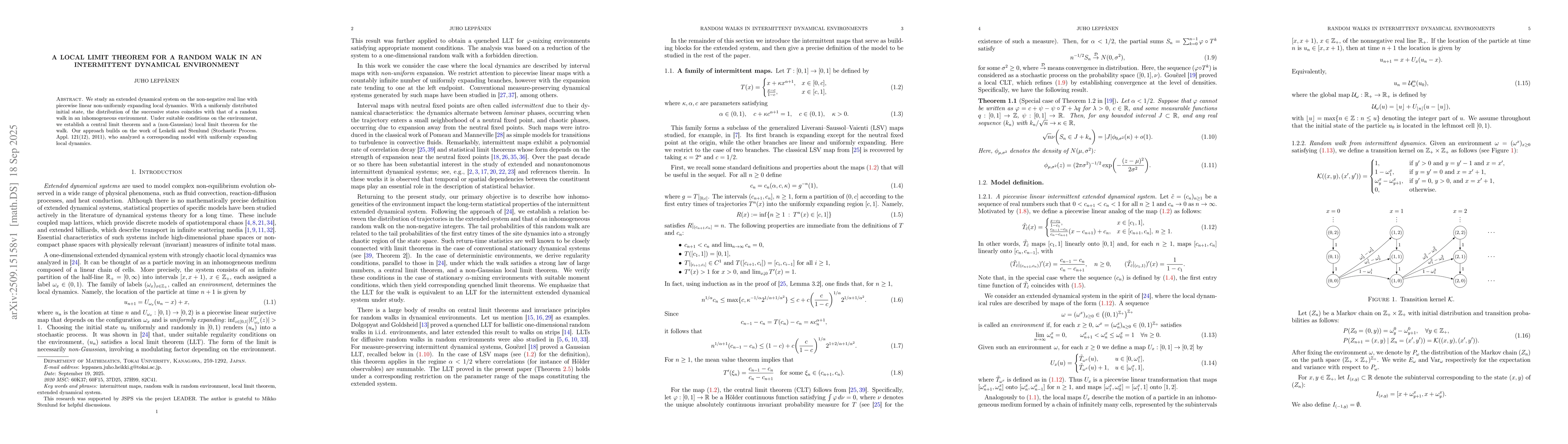 Thumbnail for A local limit theorem for a random walk in an intermittent dynamical
  environment