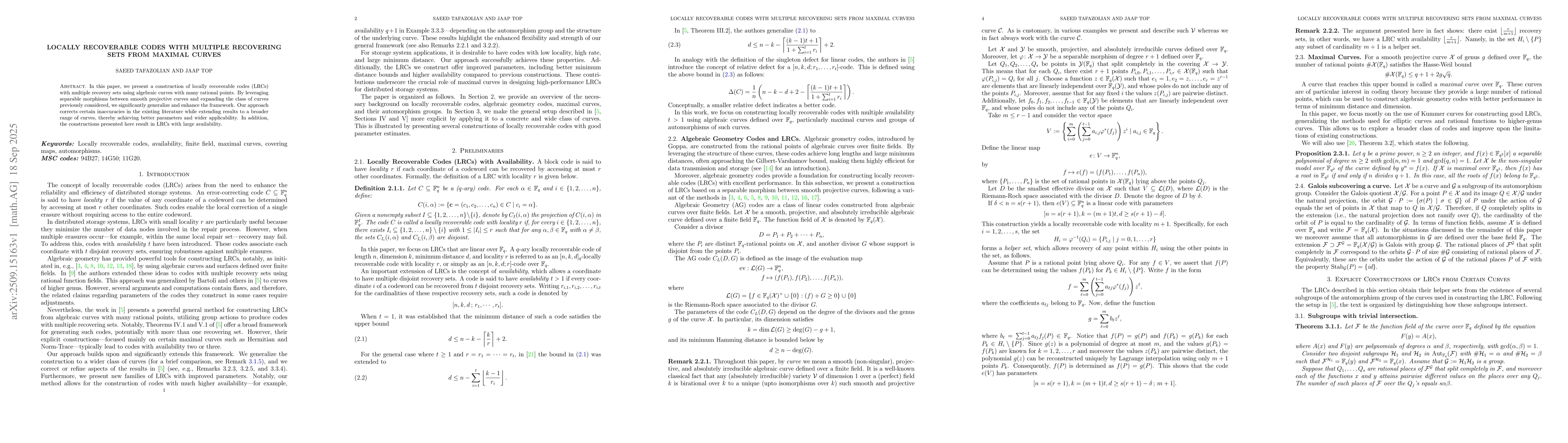 Thumbnail for Locally recoverable codes with multiple recovering sets from maximal
  curves