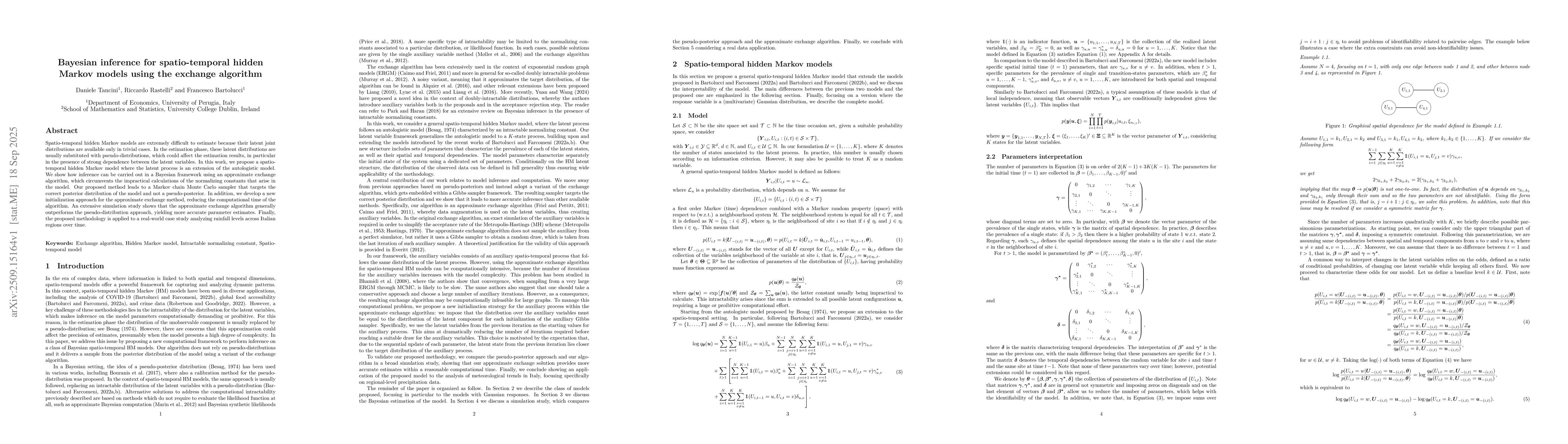 Thumbnail for Bayesian inference for spatio-temporal hidden Markov models using the
  exchange algorithm