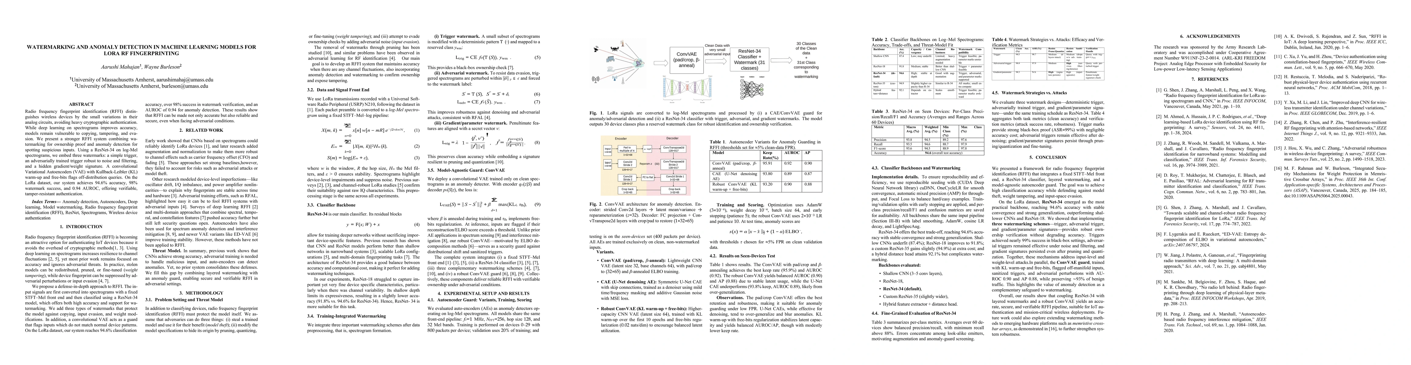 Thumbnail for Watermarking and Anomaly Detection in Machine Learning Models for LORA
  RF Fingerprinting