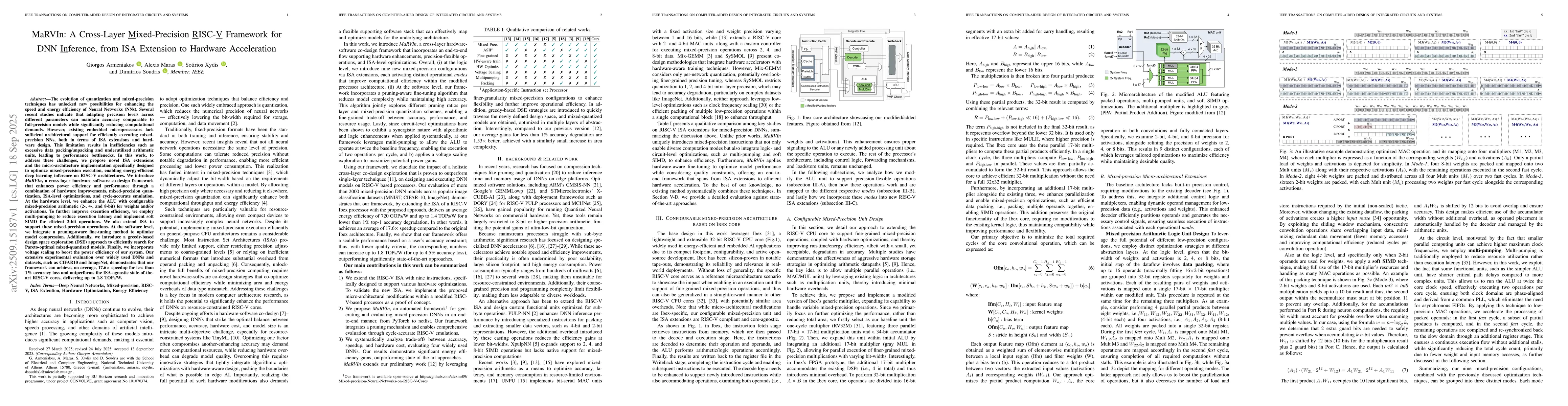 Thumbnail for MaRVIn: A Cross-Layer Mixed-Precision RISC-V Framework for DNN
  Inference, from ISA Extension to Hardware Acceleration