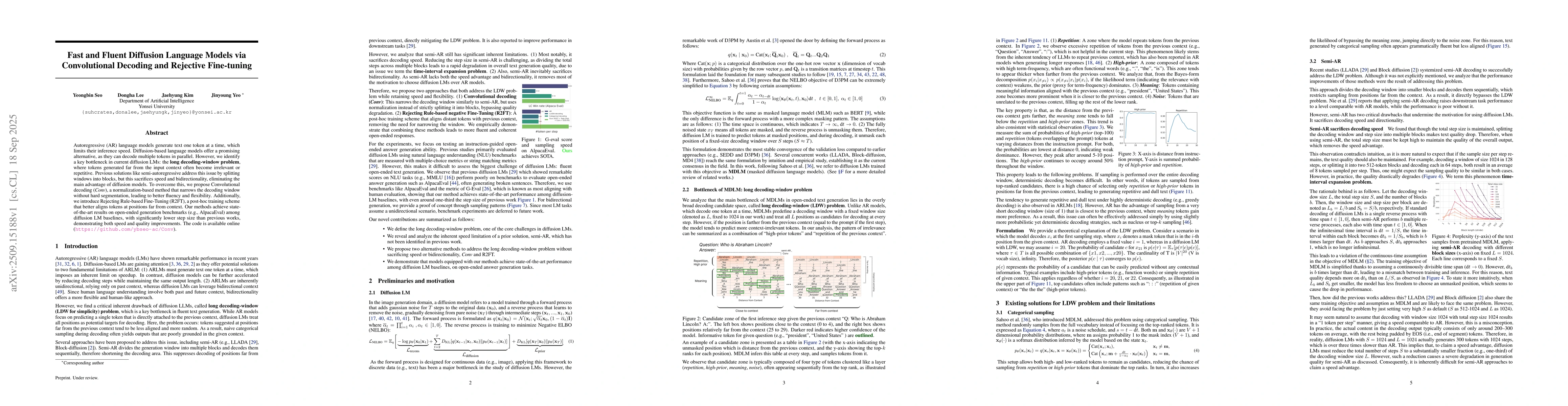 Thumbnail for Fast and Fluent Diffusion Language Models via Convolutional Decoding and
  Rejective Fine-tuning