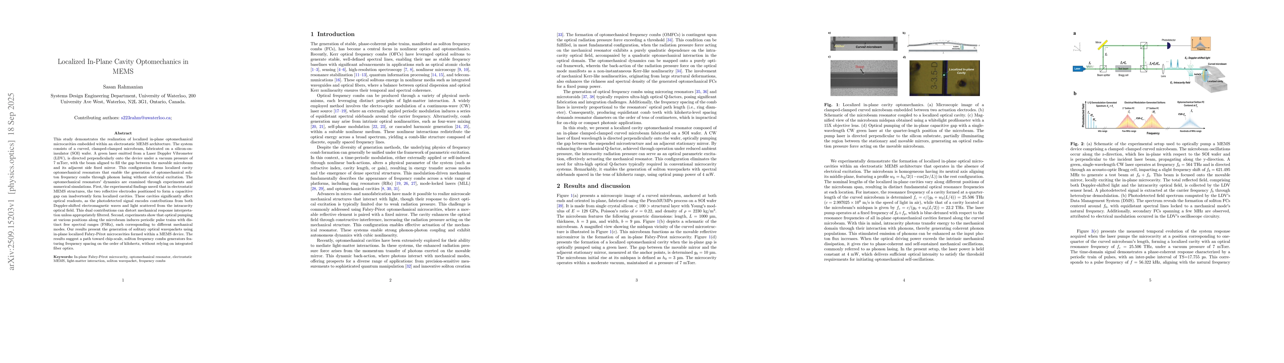 Thumbnail for Localized In-Plane Cavity Optomechanics in MEMS
