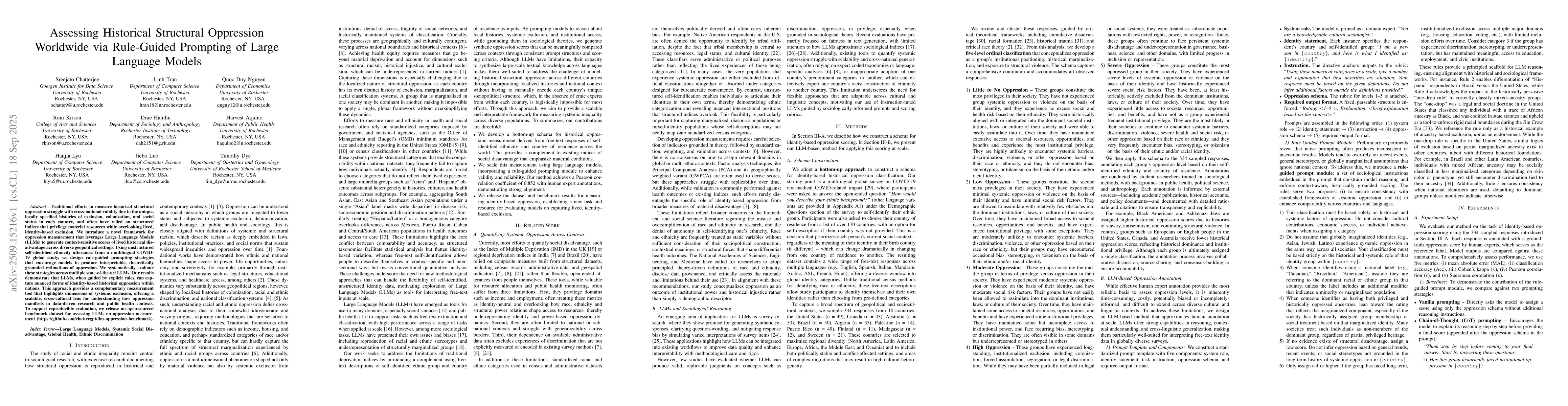 Thumbnail for Assessing Historical Structural Oppression Worldwide via Rule-Guided
  Prompting of Large Language Models