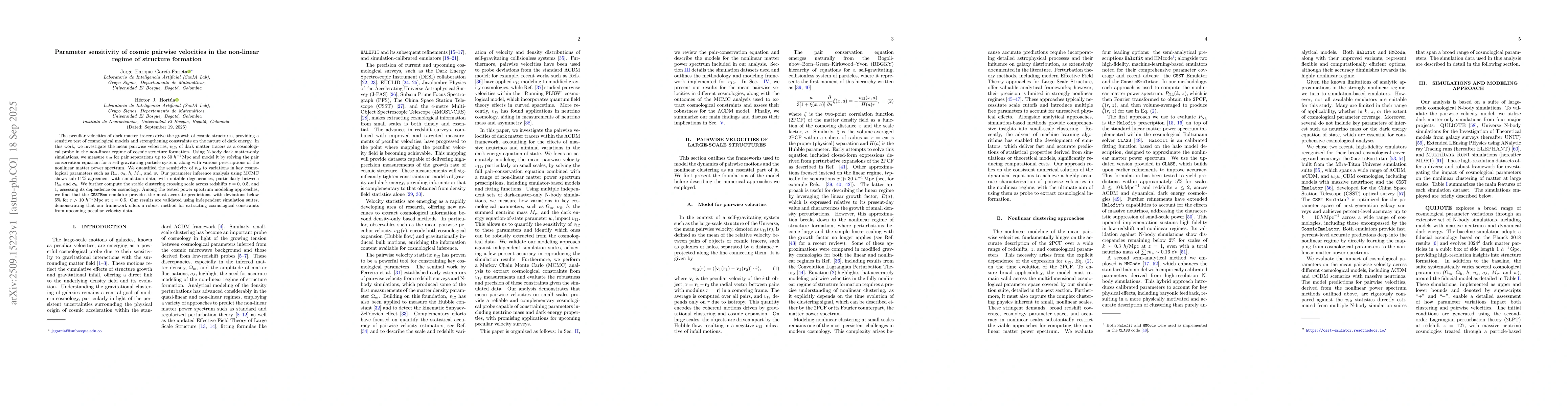 Thumbnail for Parameter sensitivity of cosmic pairwise velocities in the non-linear
  regime of structure formation