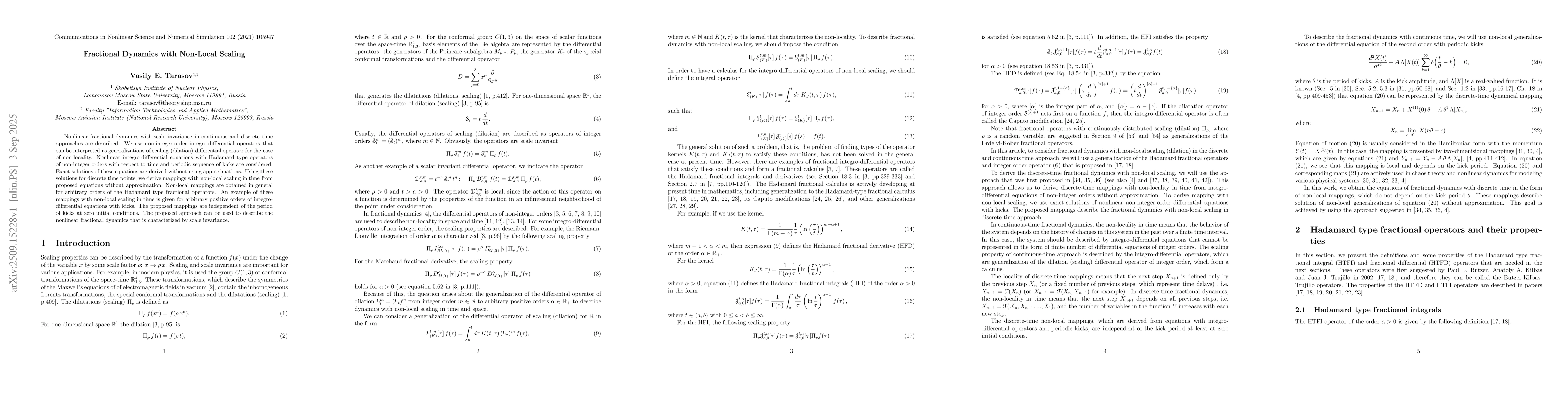 Thumbnail for Fractional Dynamics with Non-Local Scaling