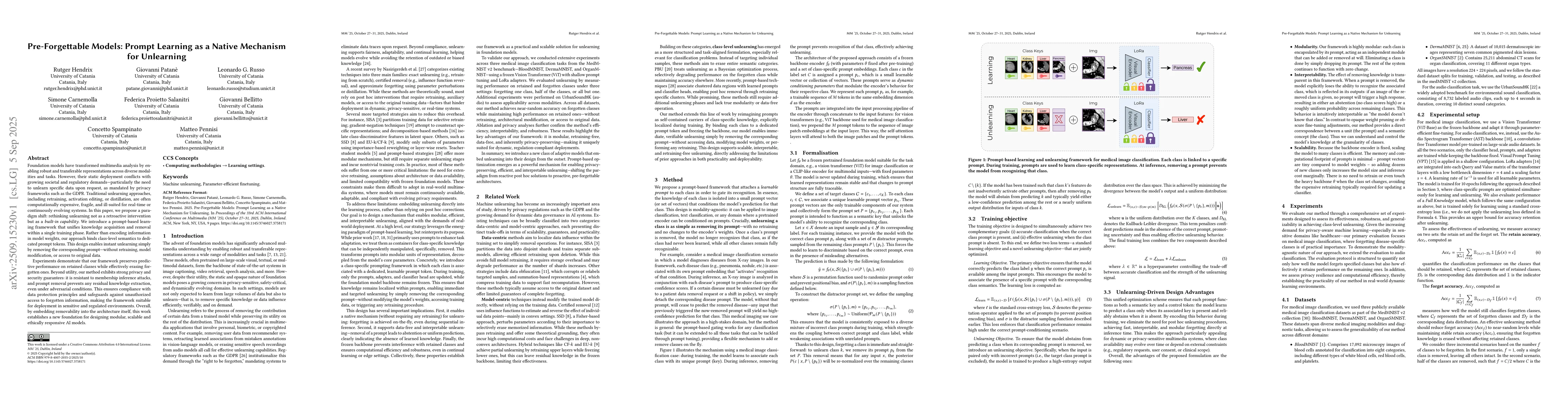 Thumbnail for Pre-Forgettable Models: Prompt Learning as a Native Mechanism for
  Unlearning