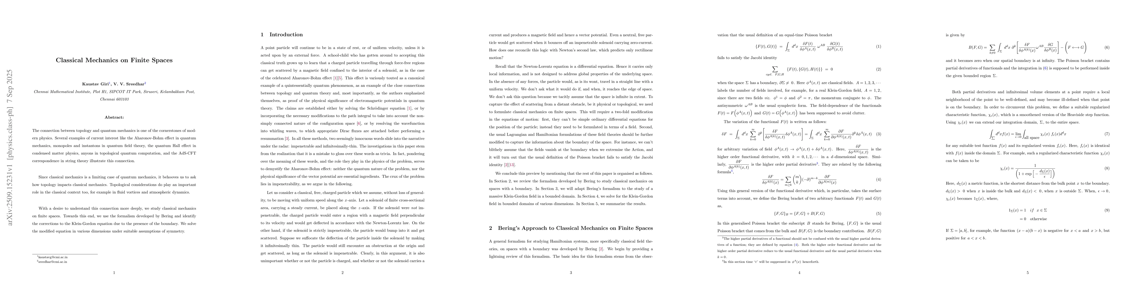 Thumbnail for Classical Mechanics on Finite Spaces