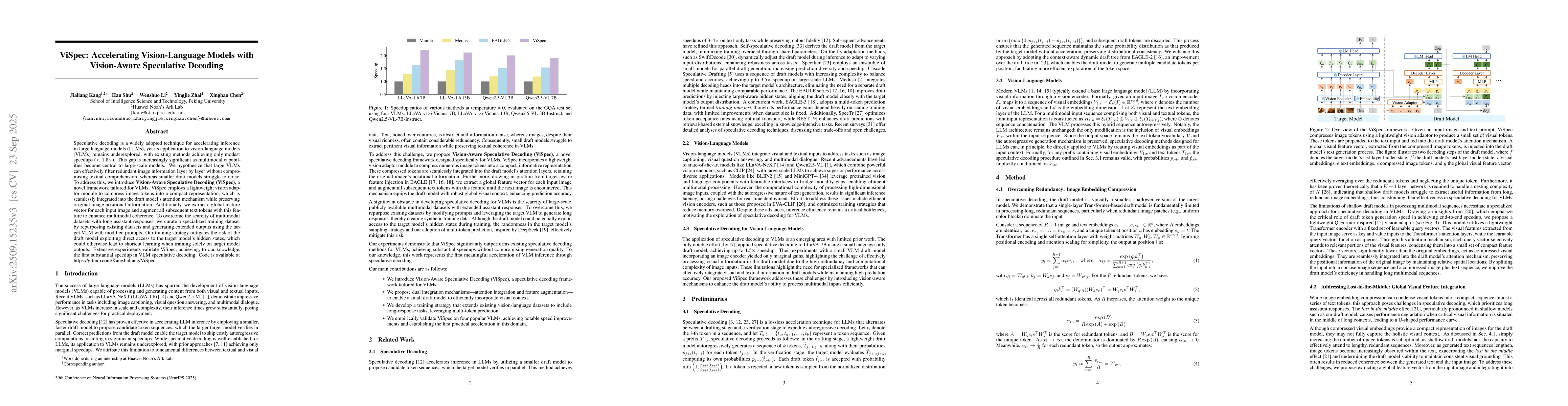 Thumbnail for ViSpec: Accelerating Vision-Language Models with Vision-Aware
  Speculative Decoding