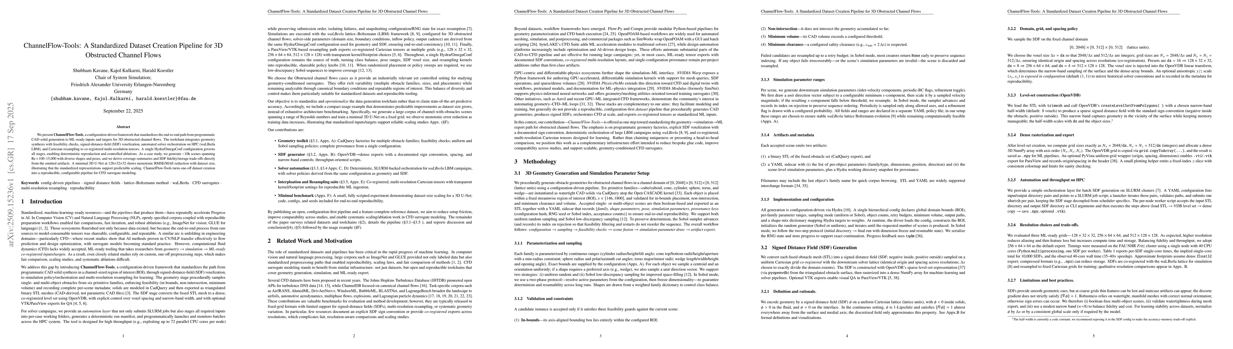 Thumbnail for ChannelFlow-Tools: A Standardized Dataset Creation Pipeline for 3D
  Obstructed Channel Flows