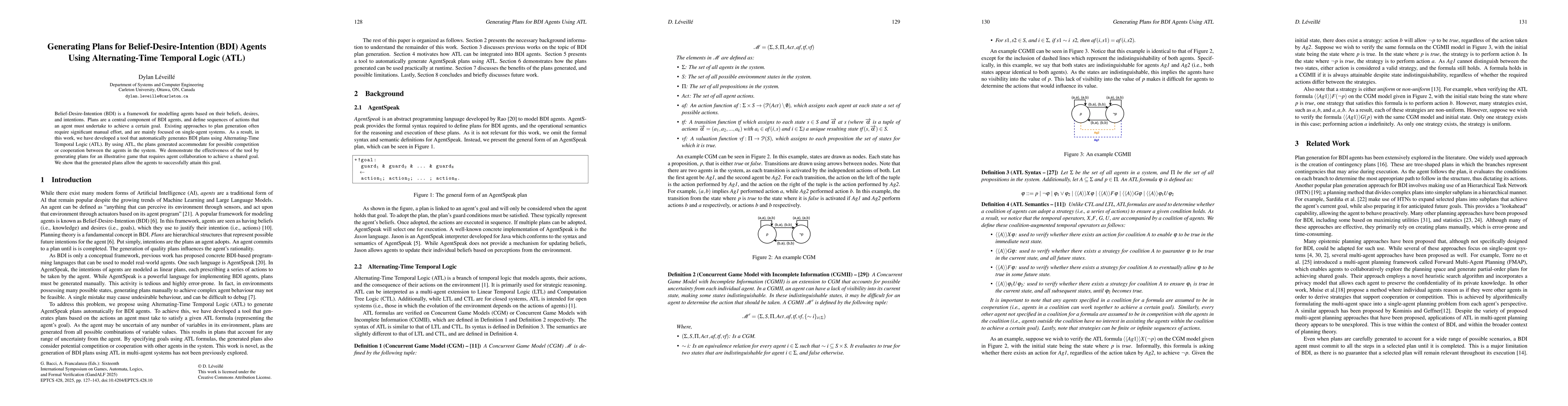 Thumbnail for Generating Plans for Belief-Desire-Intention (BDI) Agents Using
  Alternating-Time Temporal Logic (ATL)