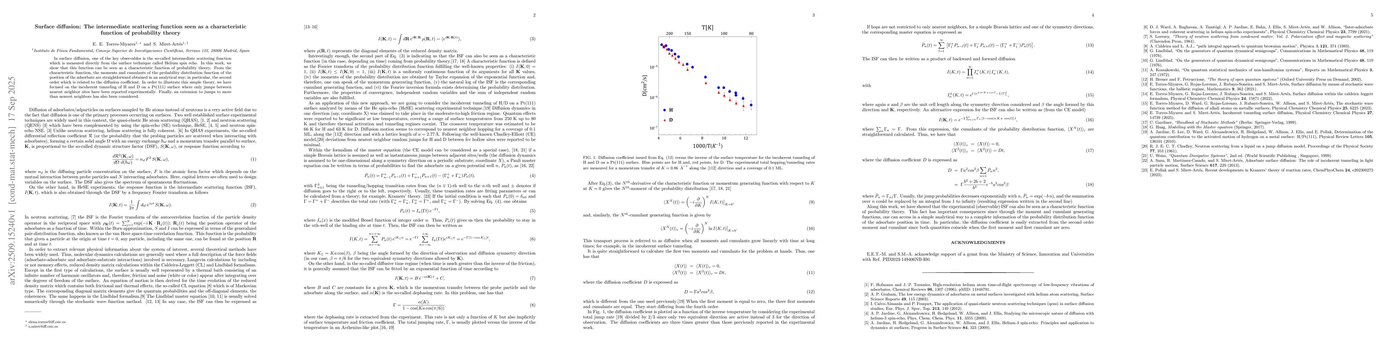 Thumbnail for Surface diffusion: The intermediate scattering function seen as a
  characteristic function of probability theory
