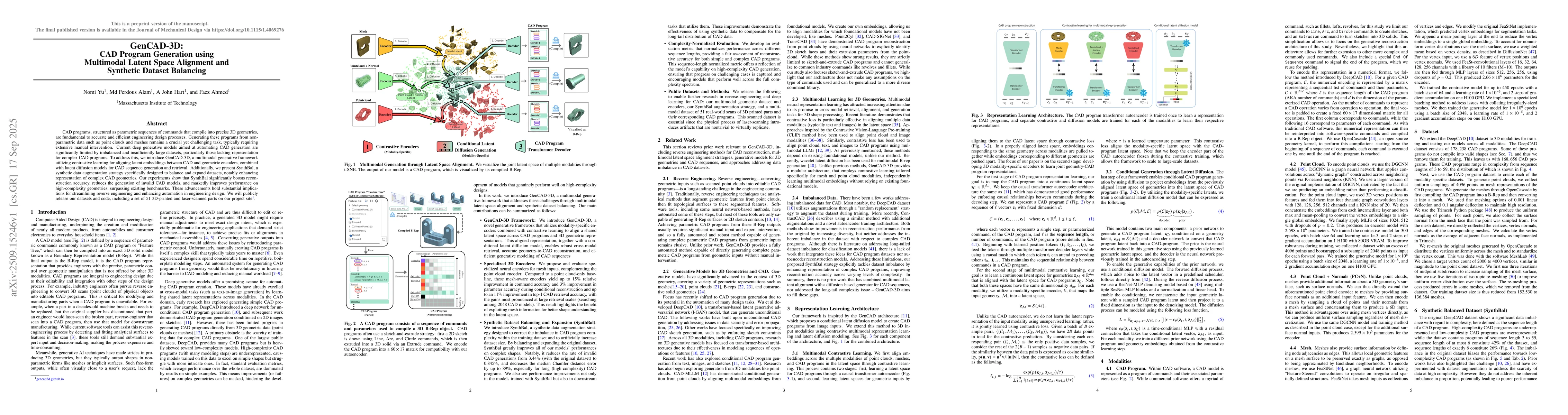 Thumbnail for GenCAD-3D: CAD Program Generation using Multimodal Latent Space
  Alignment and Synthetic Dataset Balancing