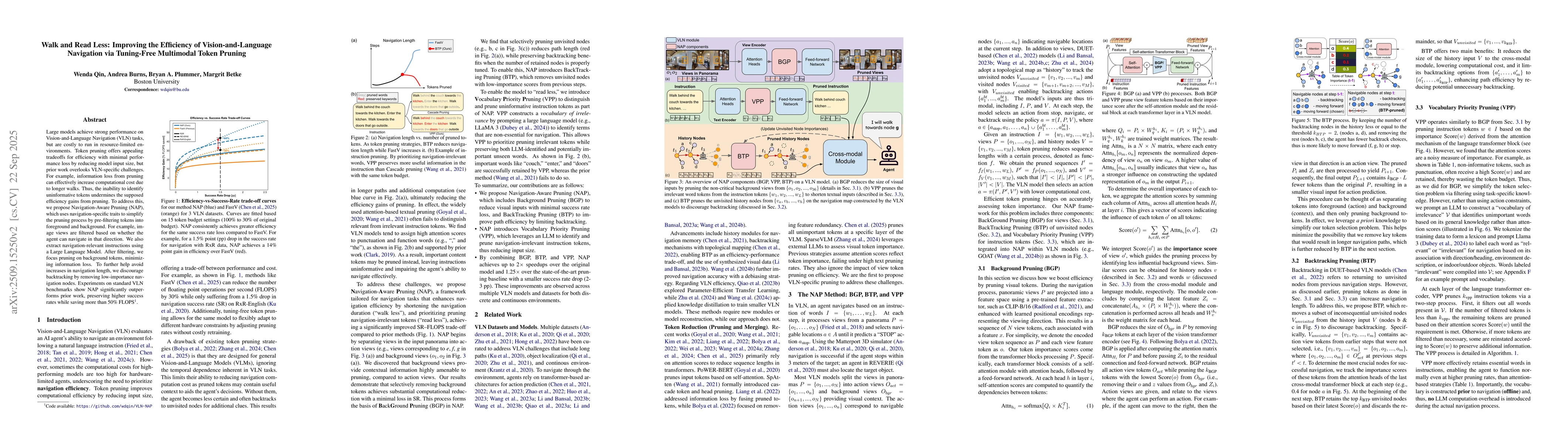 Thumbnail for Walk and Read Less: Improving the Efficiency of Vision-and-Language
  Navigation via Tuning-Free Multimodal Token Pruning