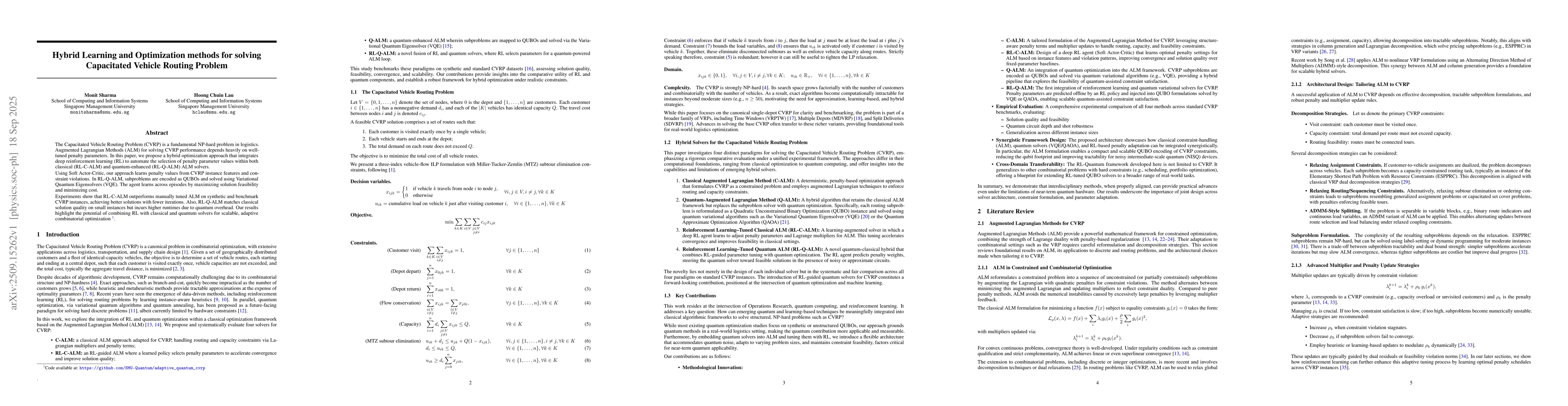 Thumbnail for Hybrid Learning and Optimization methods for solving Capacitated Vehicle
  Routing Problem