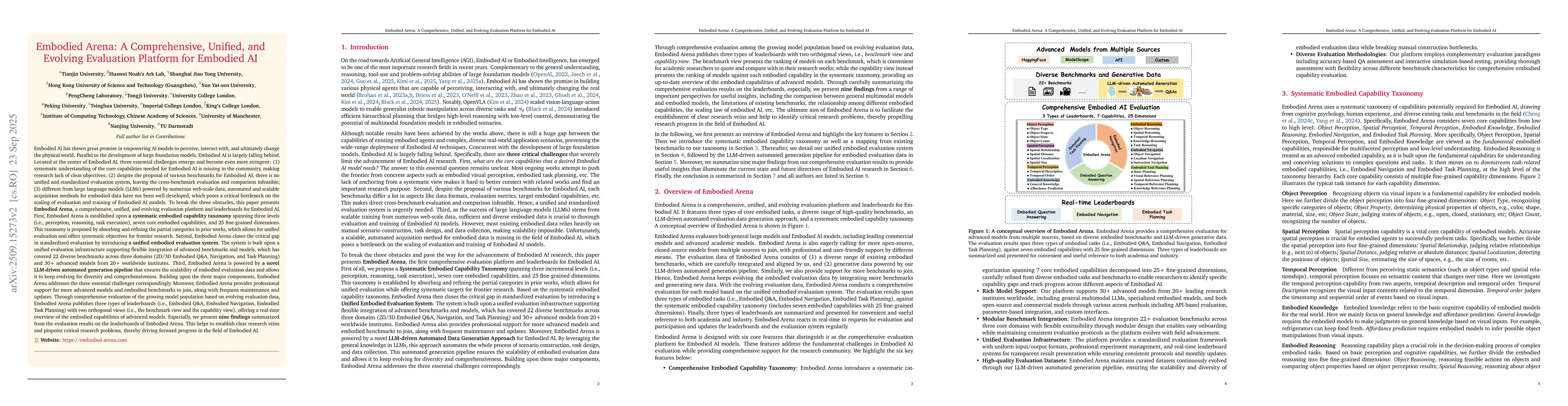Thumbnail for Embodied Arena: A Comprehensive, Unified, and Evolving Evaluation
  Platform for Embodied AI
