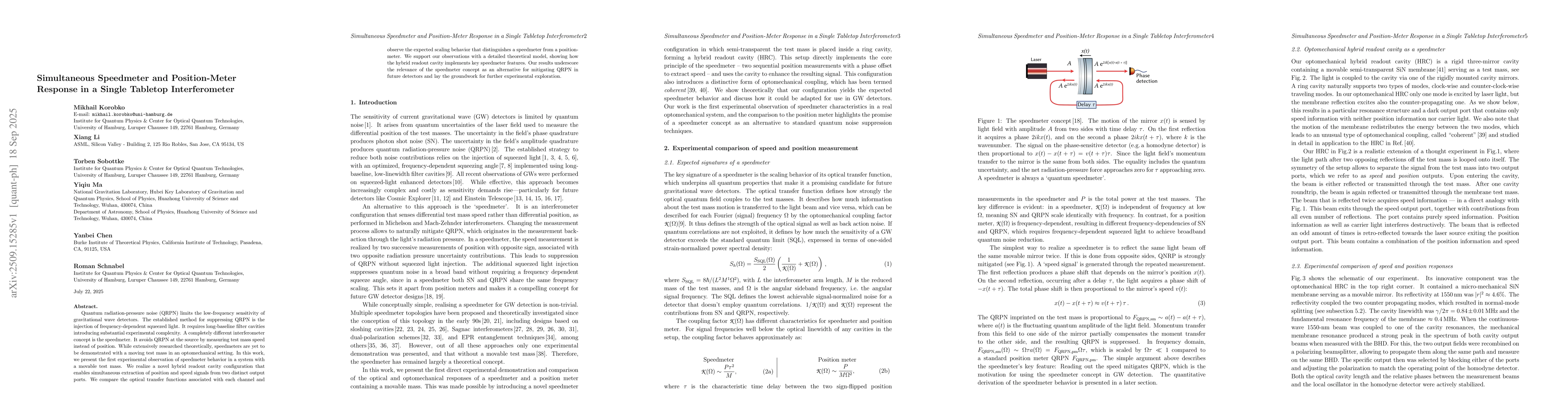 Thumbnail for Simultaneous Speedmeter and Position-Meter Response in a Single Tabletop
  Interferometer
