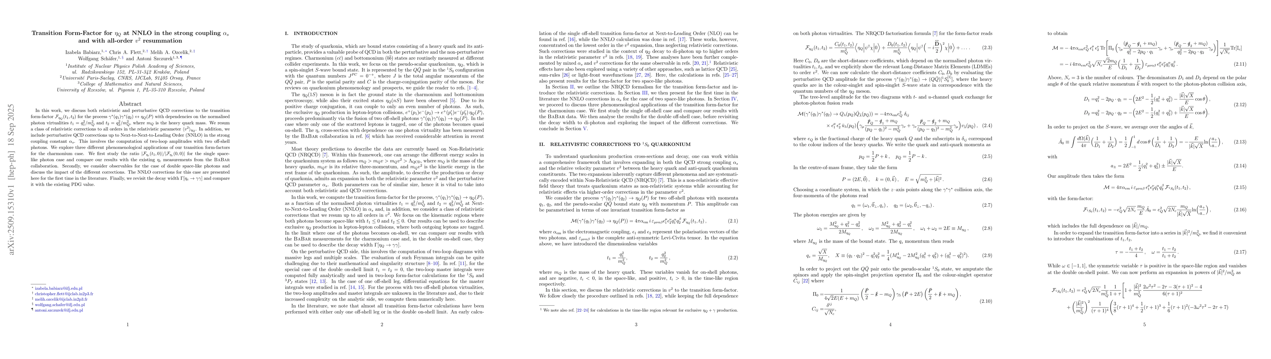 Thumbnail for Transition Form-Factor for $η_Q$ at NNLO in the strong coupling
  $α_s$ and with all-order $v^2$ resummation