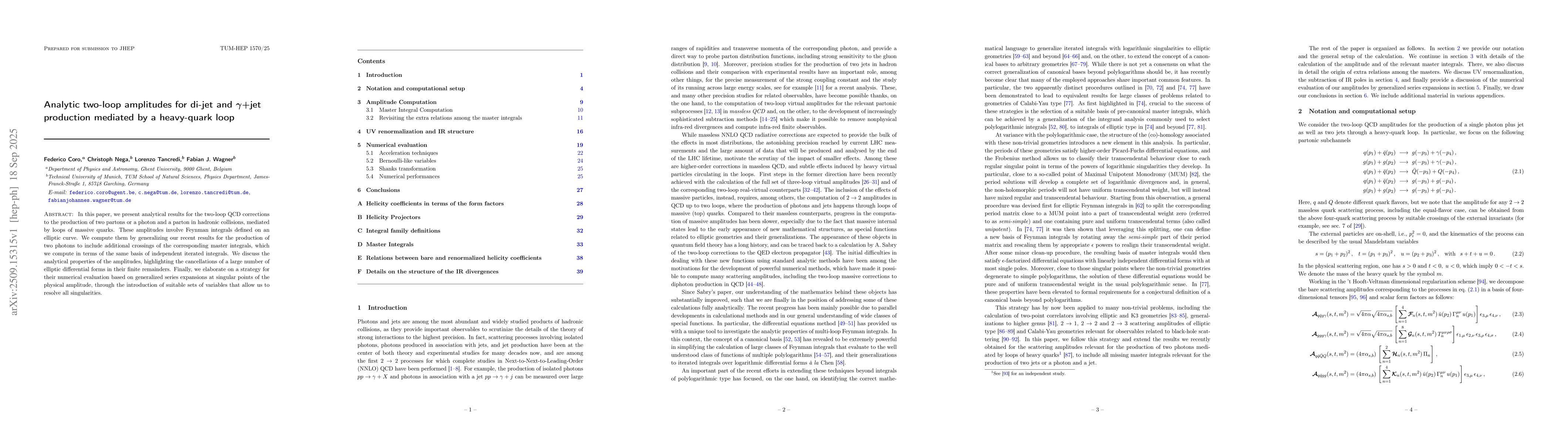 Thumbnail for Analytic two-loop amplitudes for di-jet and $γ+$jet production
  mediated by a heavy-quark loop