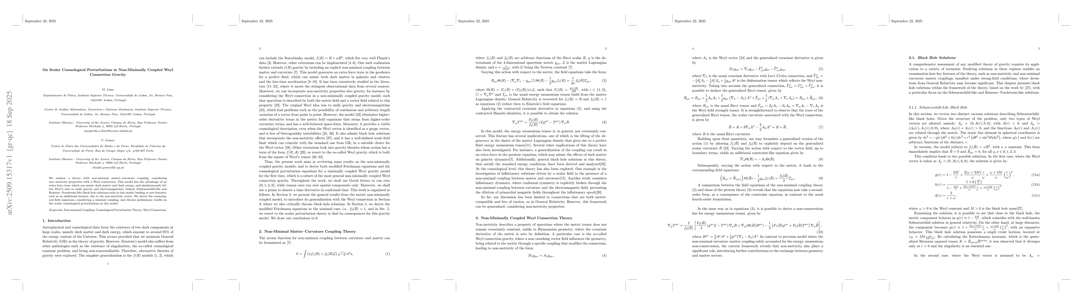 Thumbnail for On Scalar Cosmological Perturbations in Non-Minimally Coupled Weyl
  Connection Gravity