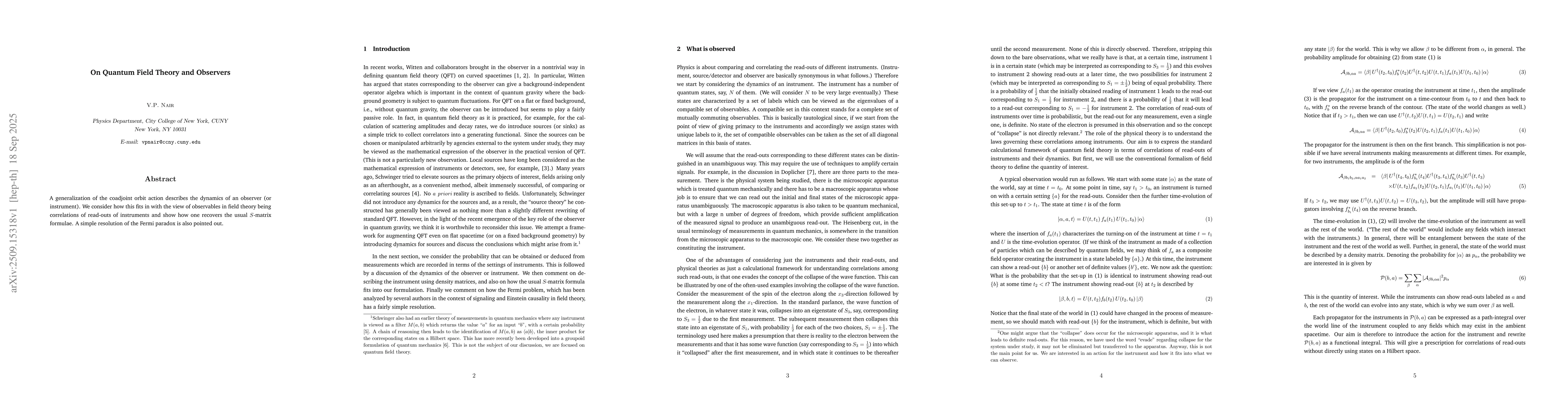 Thumbnail for On Quantum Field Theory and Observers
