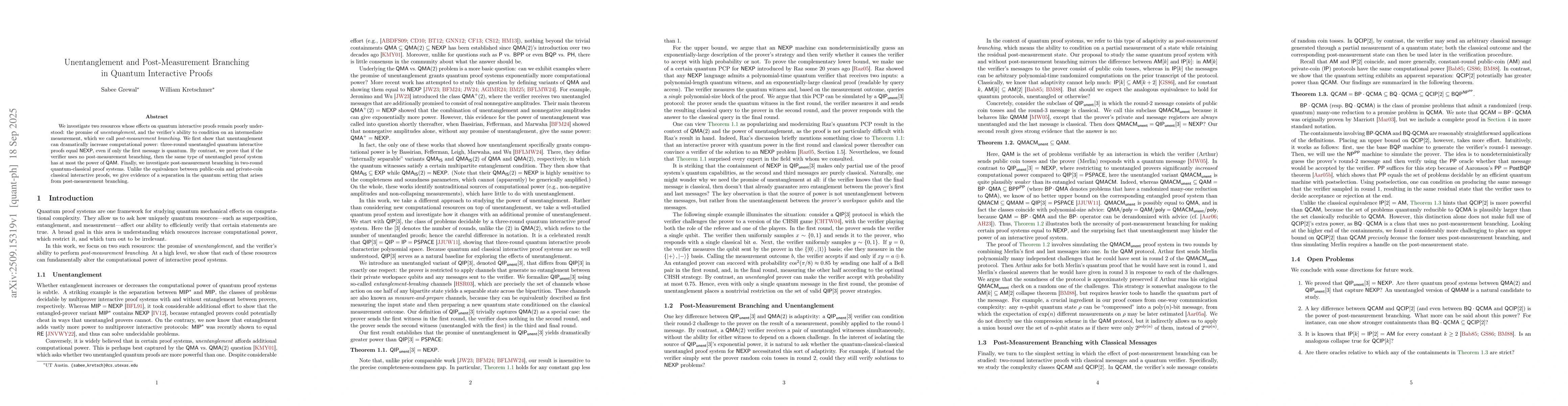 Thumbnail for Unentanglement and Post-Measurement Branching in Quantum Interactive
  Proofs