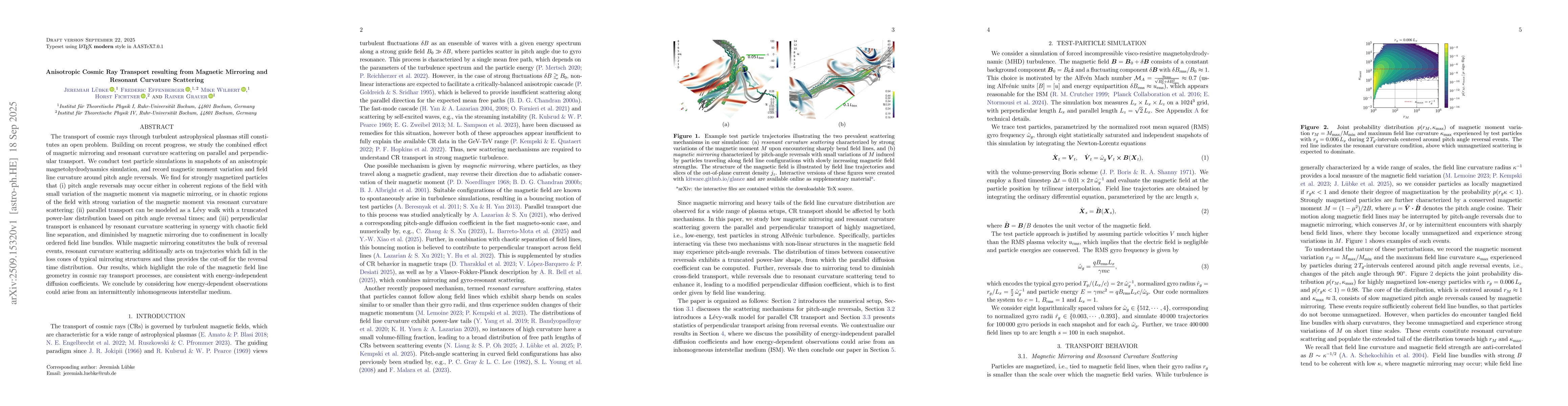 Thumbnail for Anisotropic Cosmic Ray Transport resulting from Magnetic Mirroring and
  Resonant Curvature Scattering