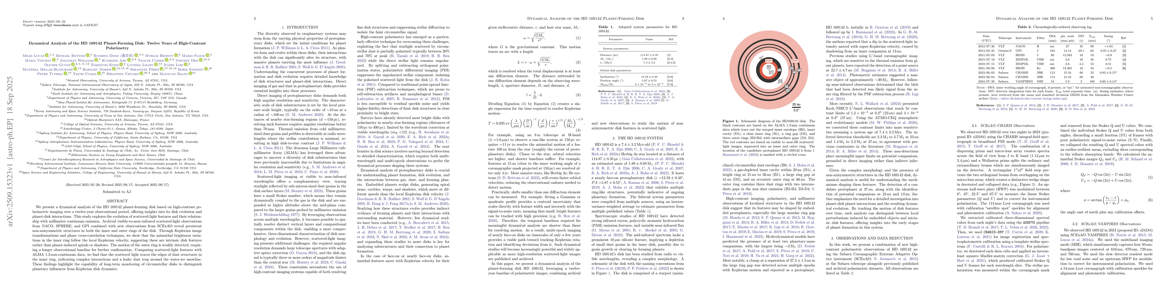 Thumbnail for Dynamical Analysis of the HD 169142 Planet-Forming Disk: Twelve Years of
  High-Contrast Polarimetry