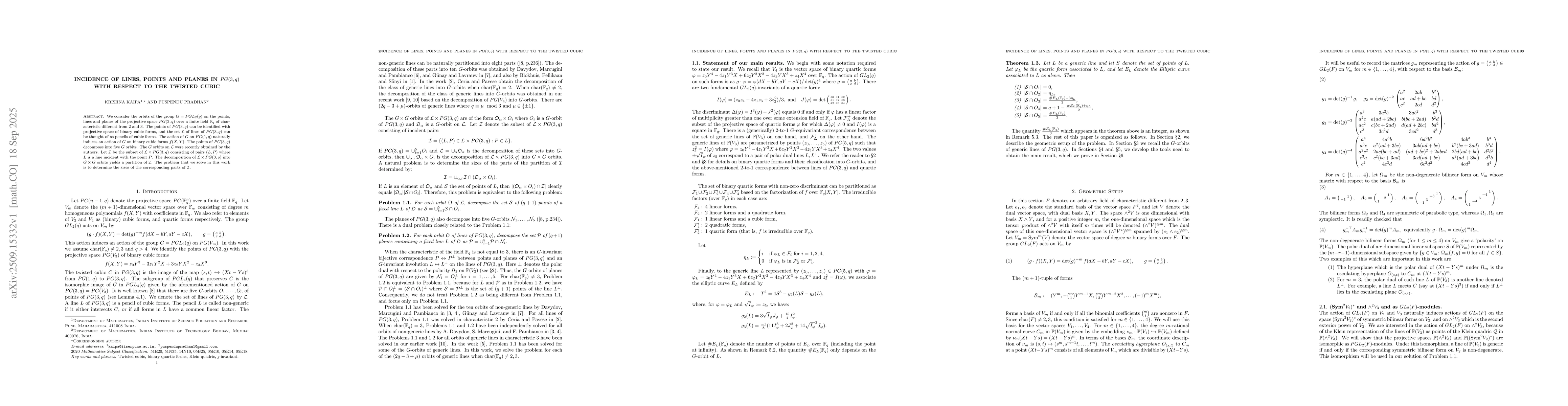 Thumbnail for Incidence of lines, points, and planes in $PG(3,q)$ with respect to the
  twisted cubic