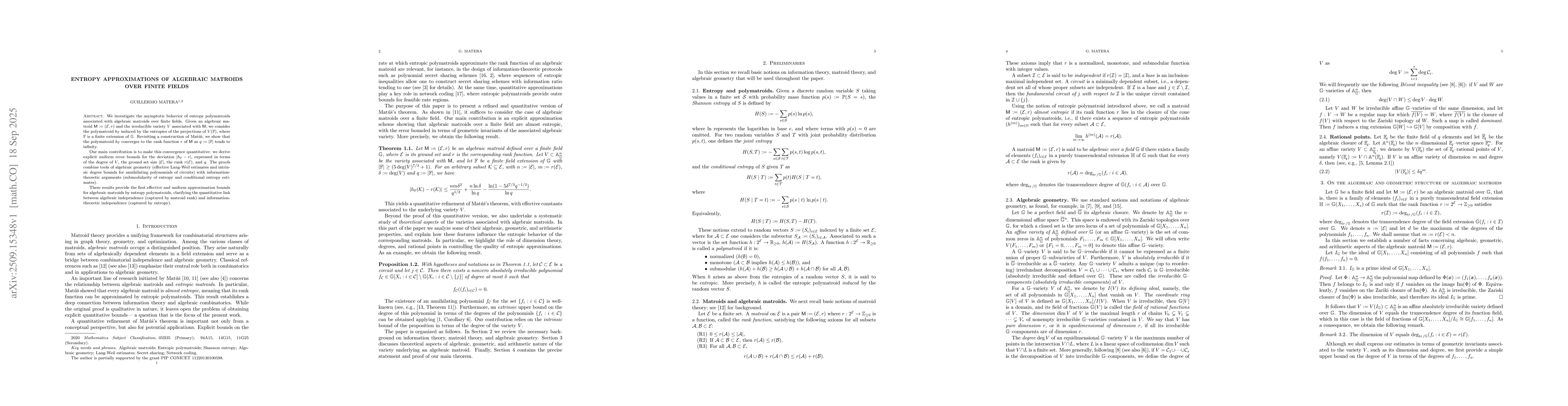 Thumbnail for Entropy approximations of algebraic matroids over finite fields