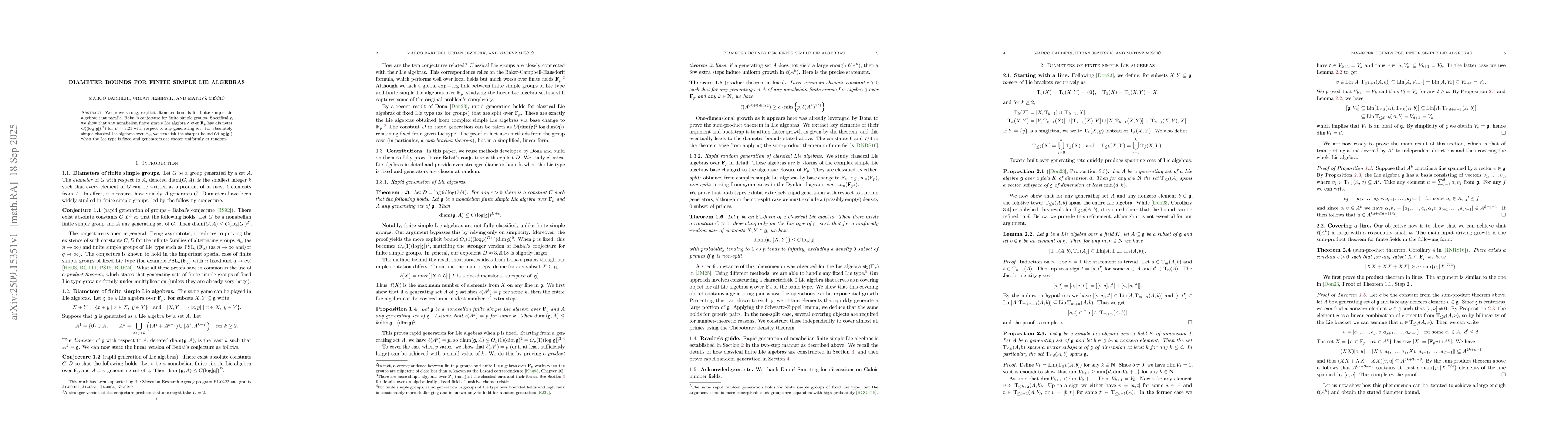 Thumbnail for Diameter bounds for finite simple Lie algebras