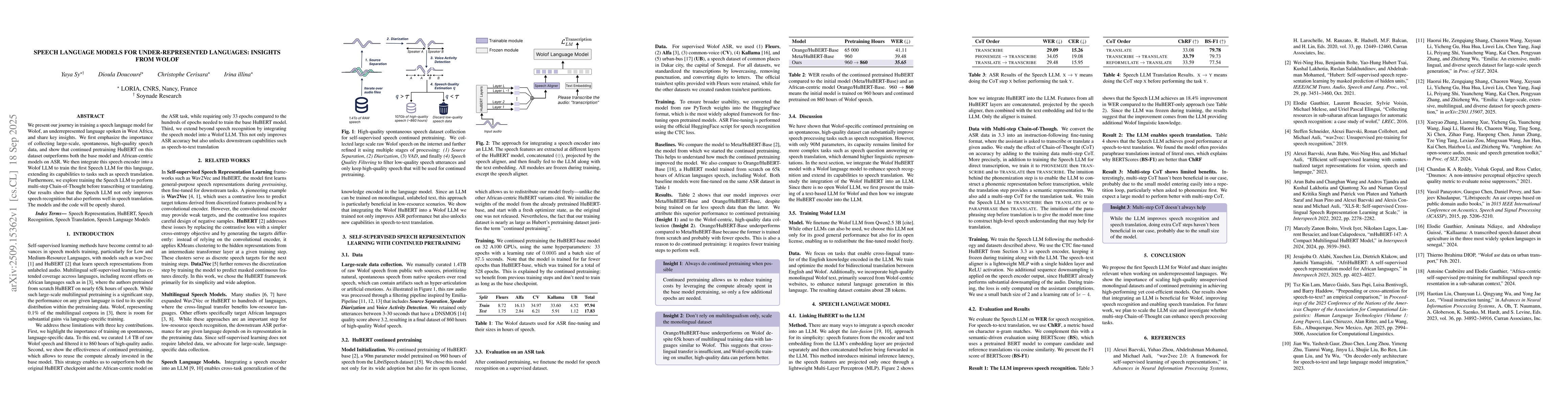 Thumbnail for Speech Language Models for Under-Represented Languages: Insights from
  Wolof