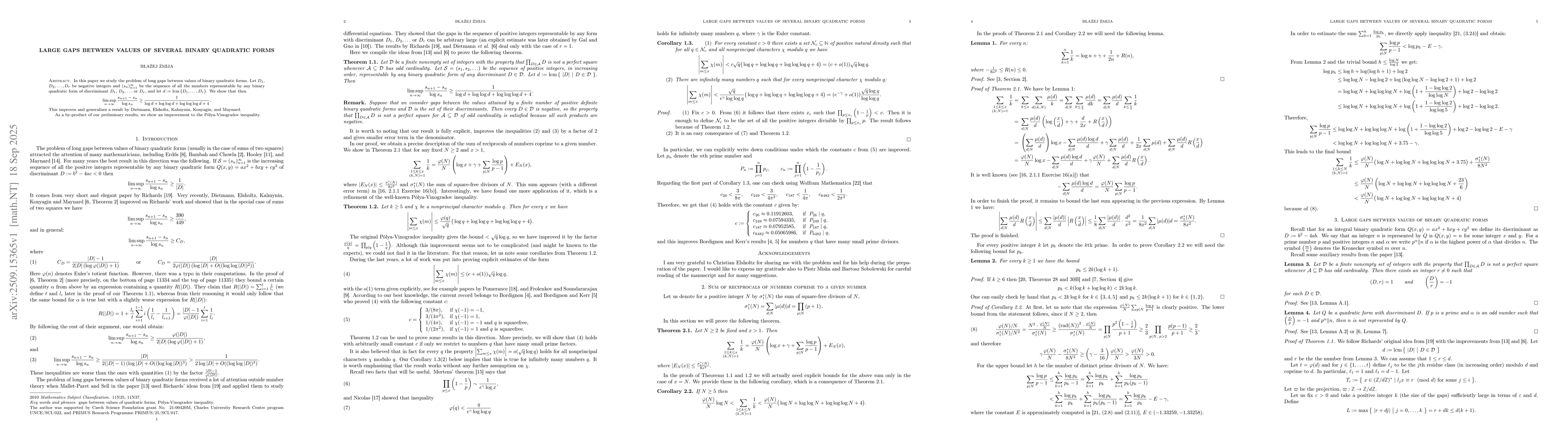 Thumbnail for Large gaps between values of several binary quadratic forms