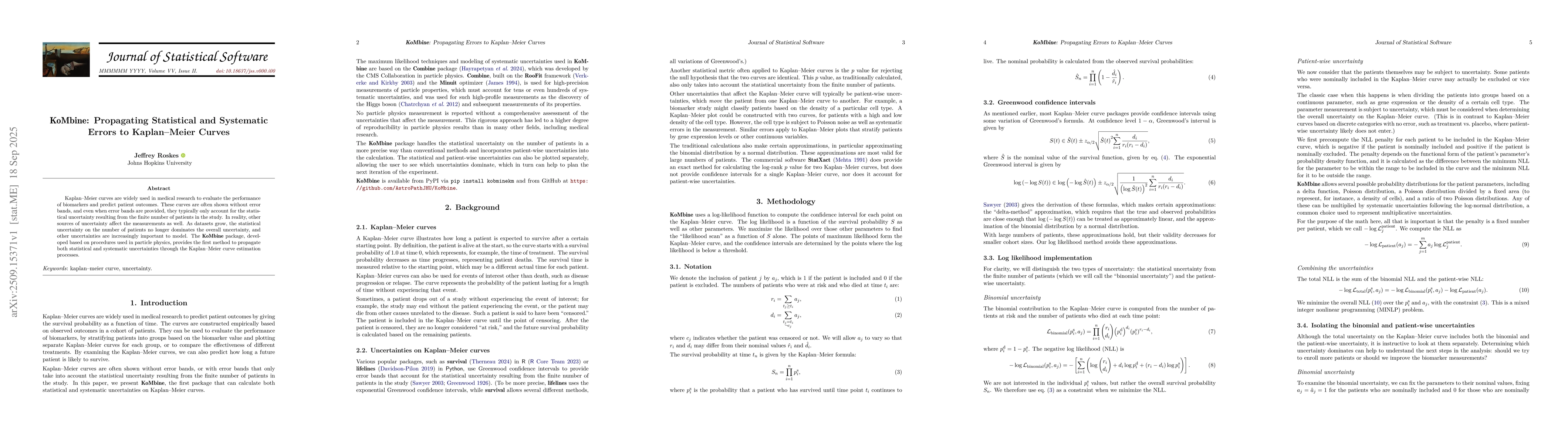 Thumbnail for KoMbine: Propagating Statistical and Systematic Errors to Kaplan--Meier
  Curves