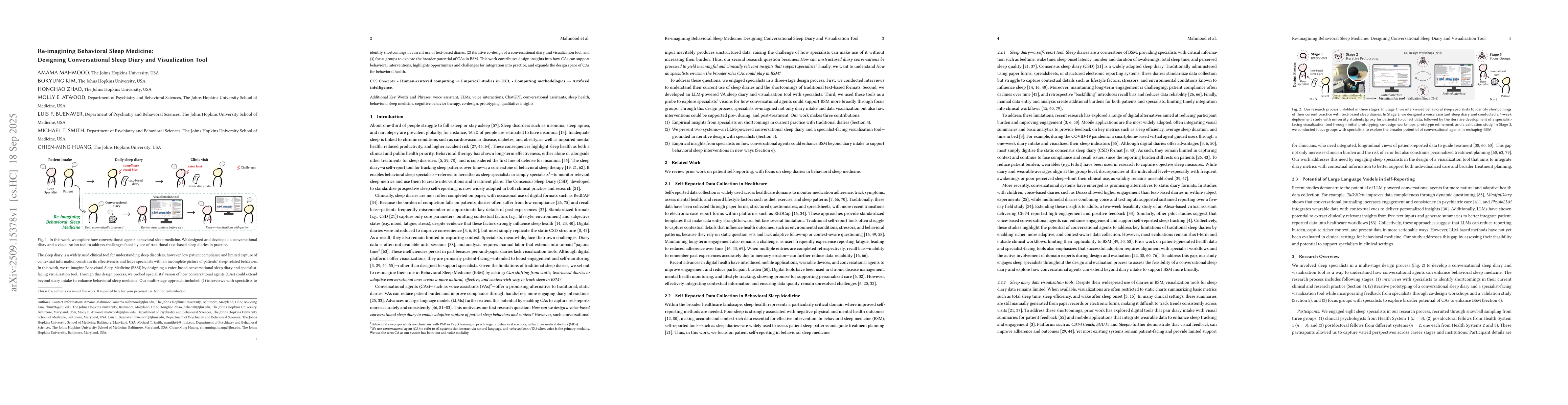 Thumbnail for Re-imagining Behavioral Sleep Medicine: Designing Conversational Sleep
  Diary and Visualization Tool
