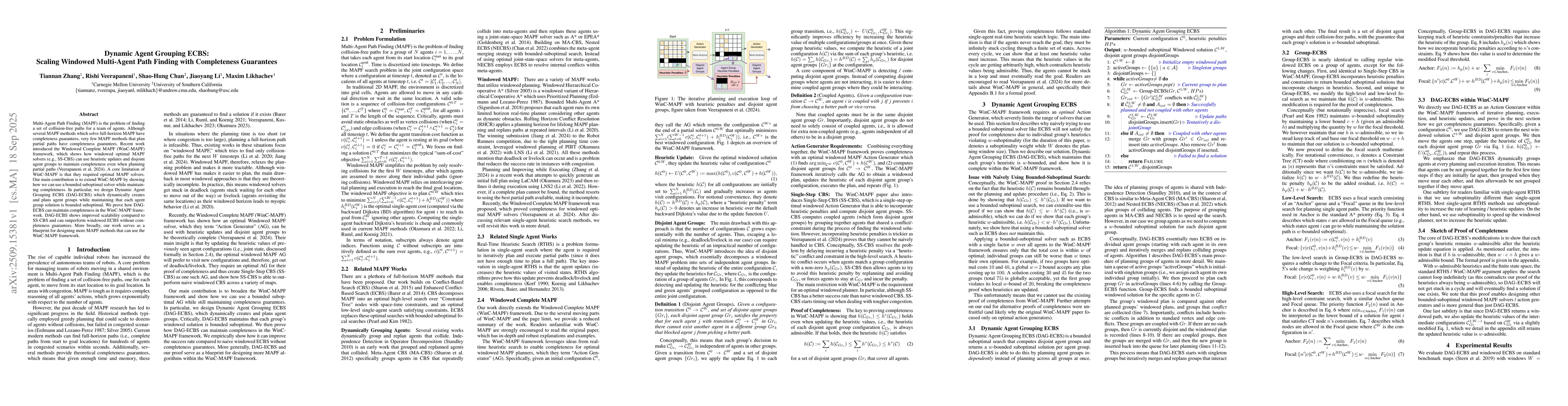 Thumbnail for Dynamic Agent Grouping ECBS: Scaling Windowed Multi-Agent Path Finding
  with Completeness Guarantees