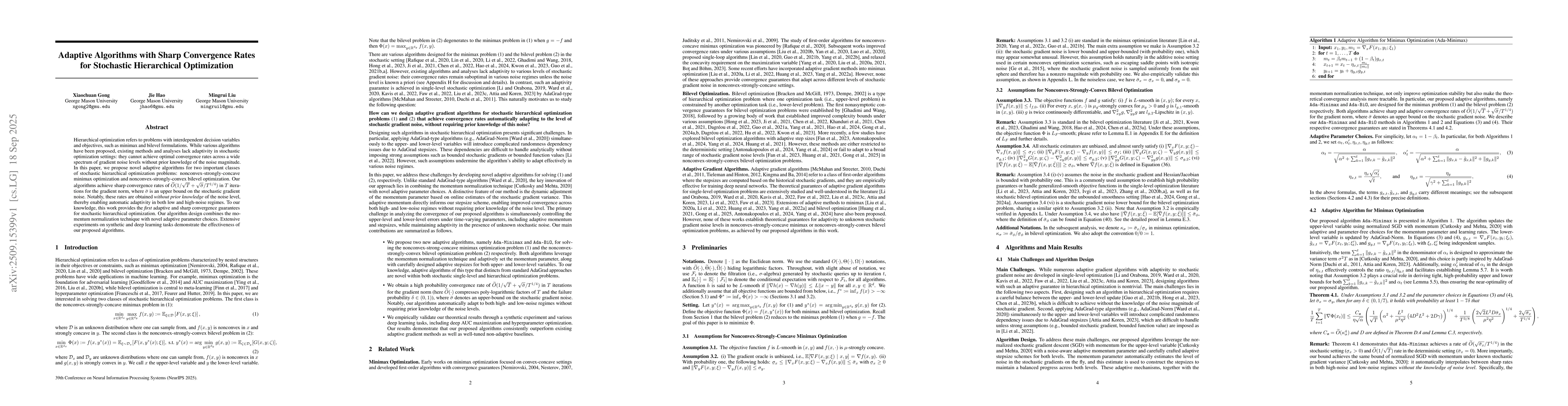 Thumbnail for Adaptive Algorithms with Sharp Convergence Rates for Stochastic
  Hierarchical Optimization