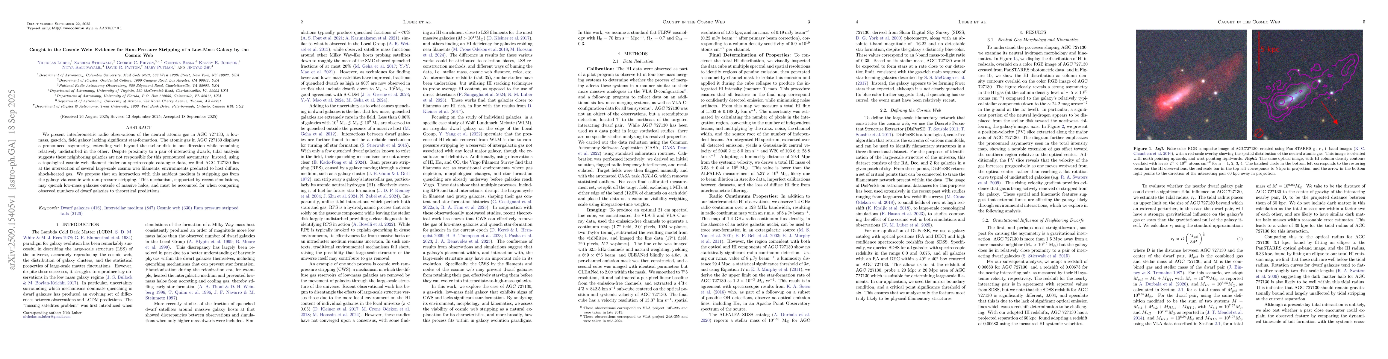 Thumbnail for Caught in the Cosmic Web: Evidence for Ram-Pressure Stripping of a
  Low-Mass Galaxy by the Cosmic Web