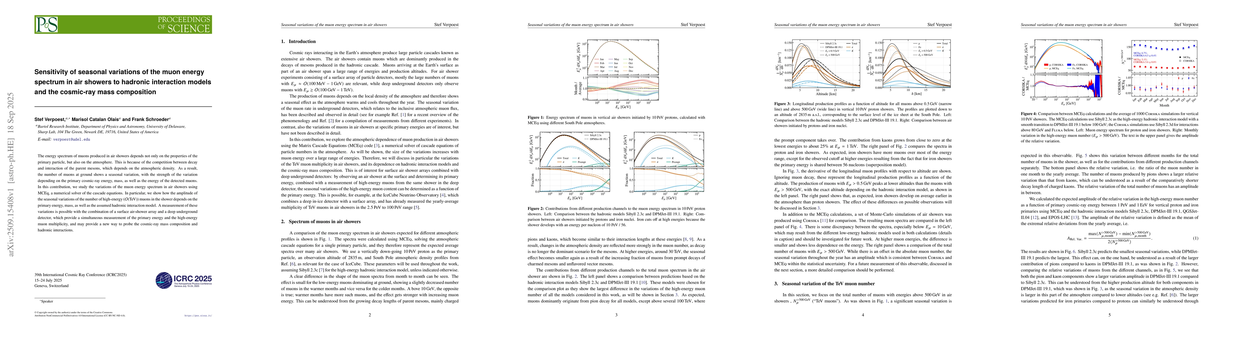 Thumbnail for Sensitivity of seasonal variations of the muon energy spectrum in air
  showers to hadronic interaction models and the cosmic-ray mass composition
