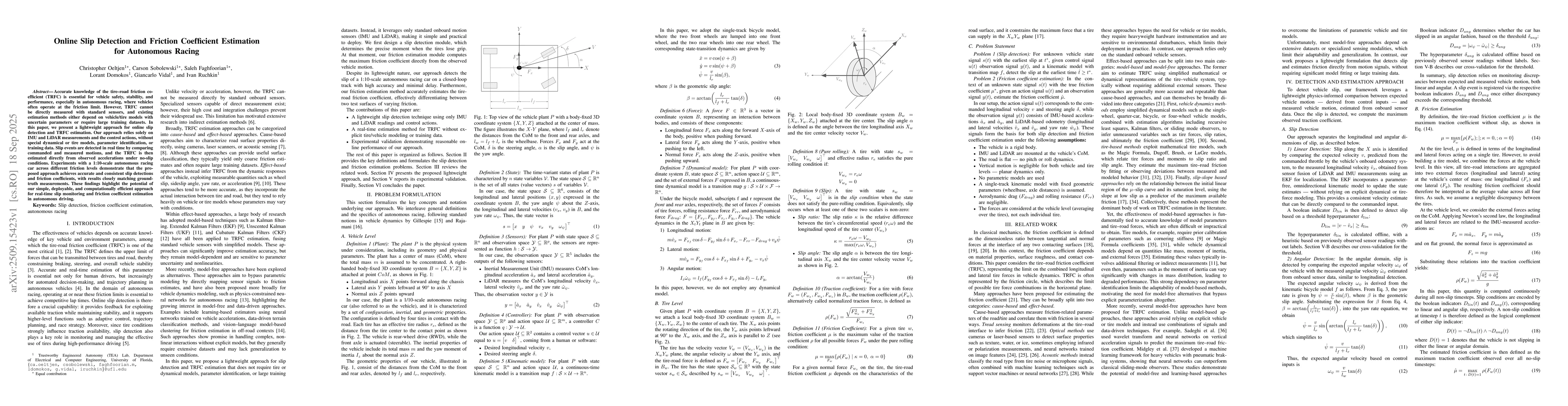 Thumbnail for Online Slip Detection and Friction Coefficient Estimation for Autonomous
  Racing