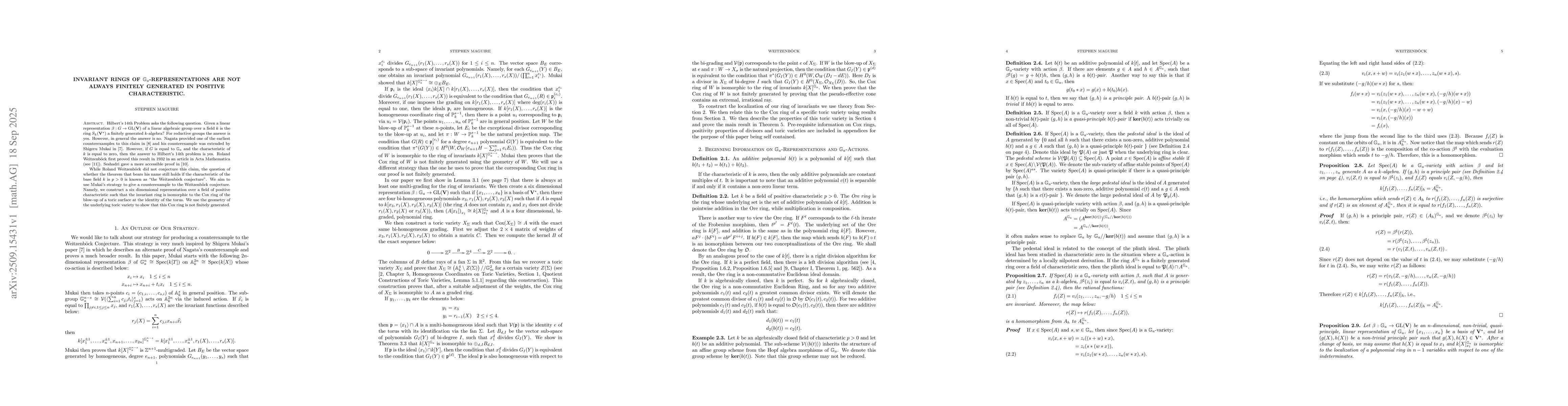 Thumbnail for Invariant Rings of $ \mathbb{G}_{a} $-Representations are not always
  Finitely Generated in Positive Characteristic