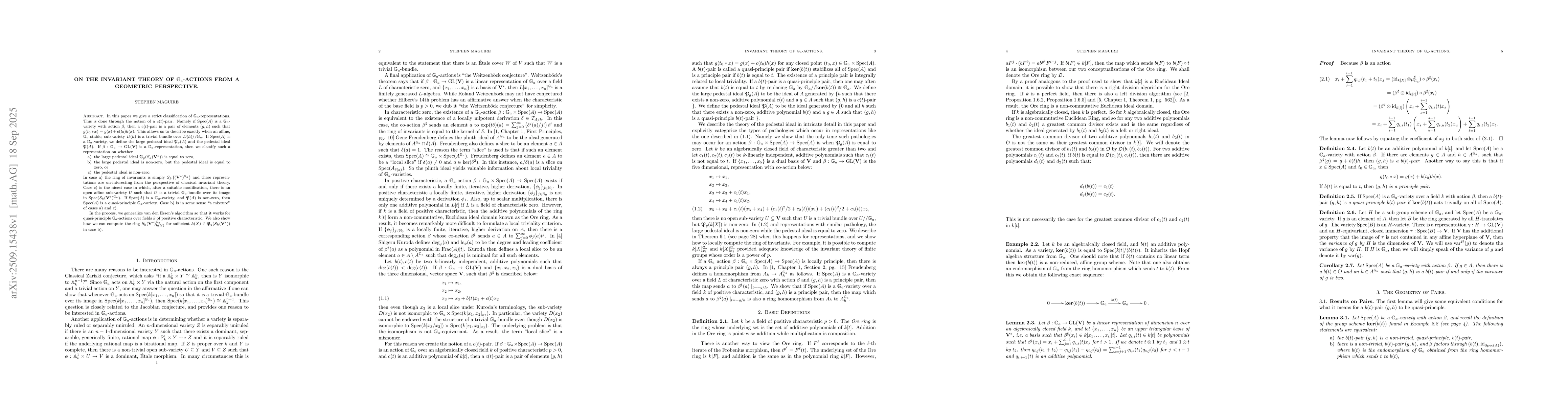 Thumbnail for On the Invariant Theory of $ \mathbb{G}_{a} $-Actions from a Geometric
  Perspective