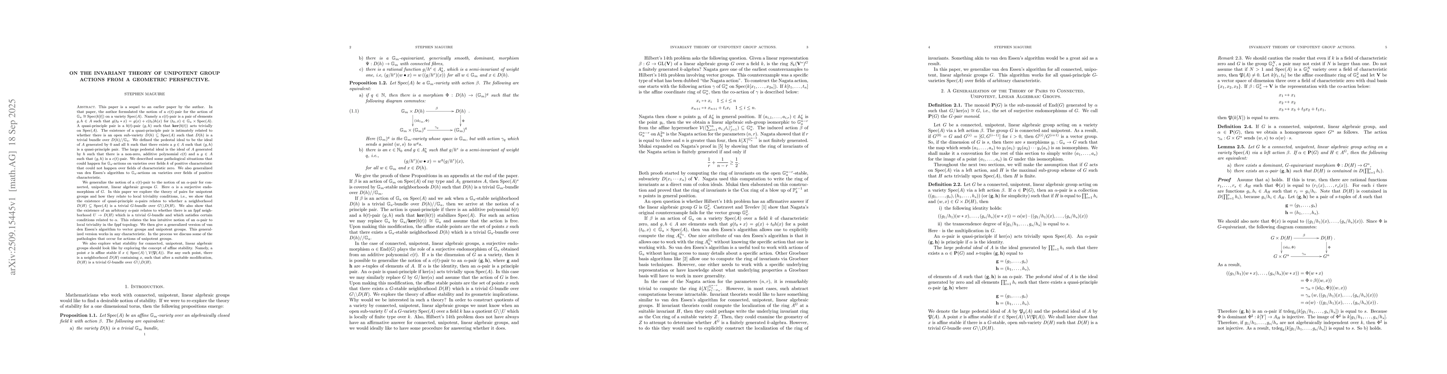 Thumbnail for On the Invariant Theory of Unipotent Groups Actions from a Geometric
  Perspective