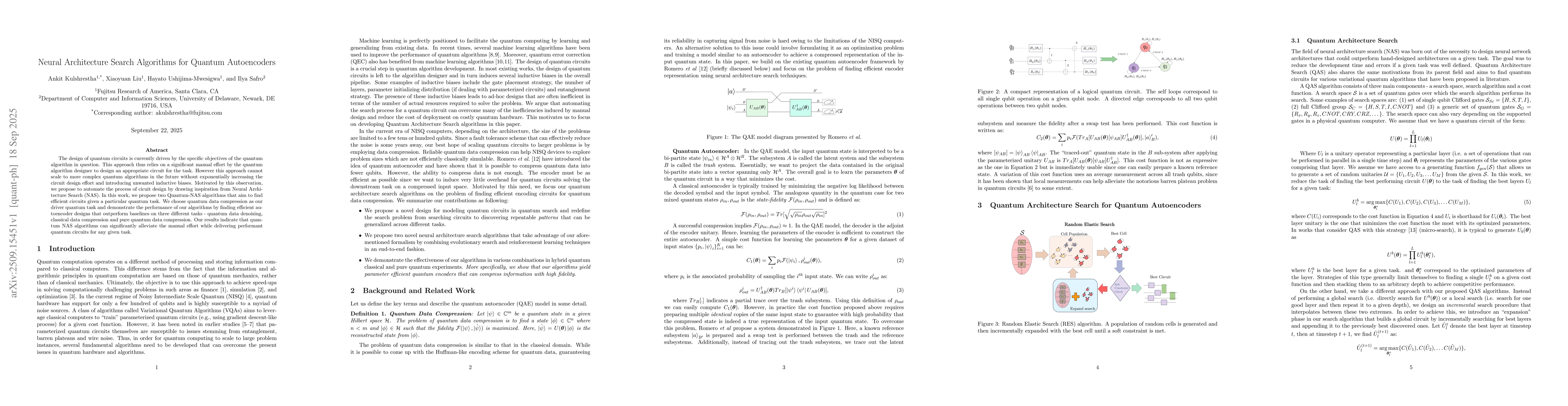 Thumbnail for Neural Architecture Search Algorithms for Quantum Autoencoders