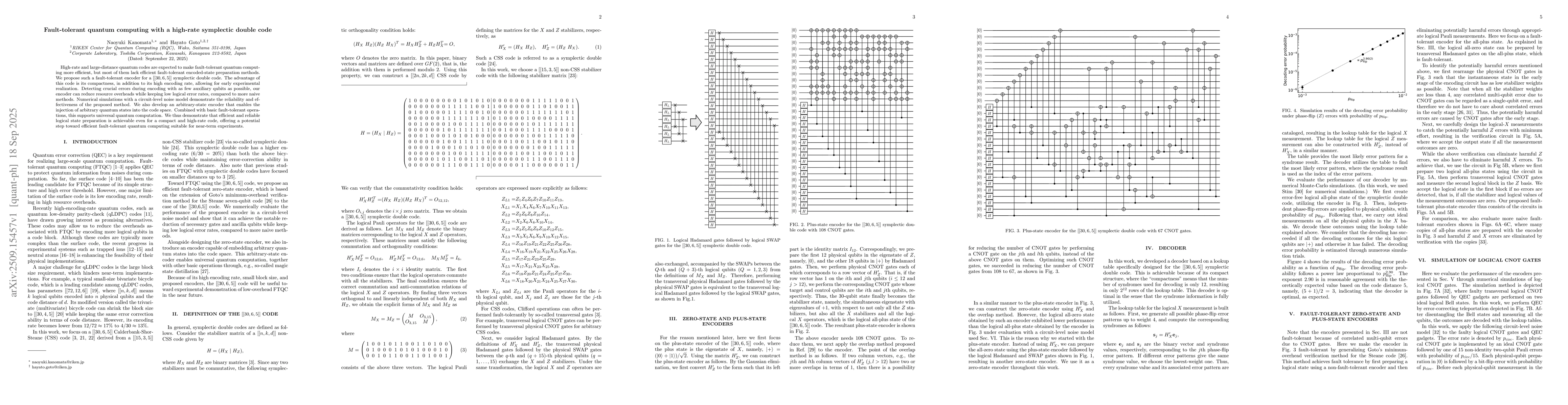 Thumbnail for Fault-tolerant quantum computing with a high-rate symplectic double code