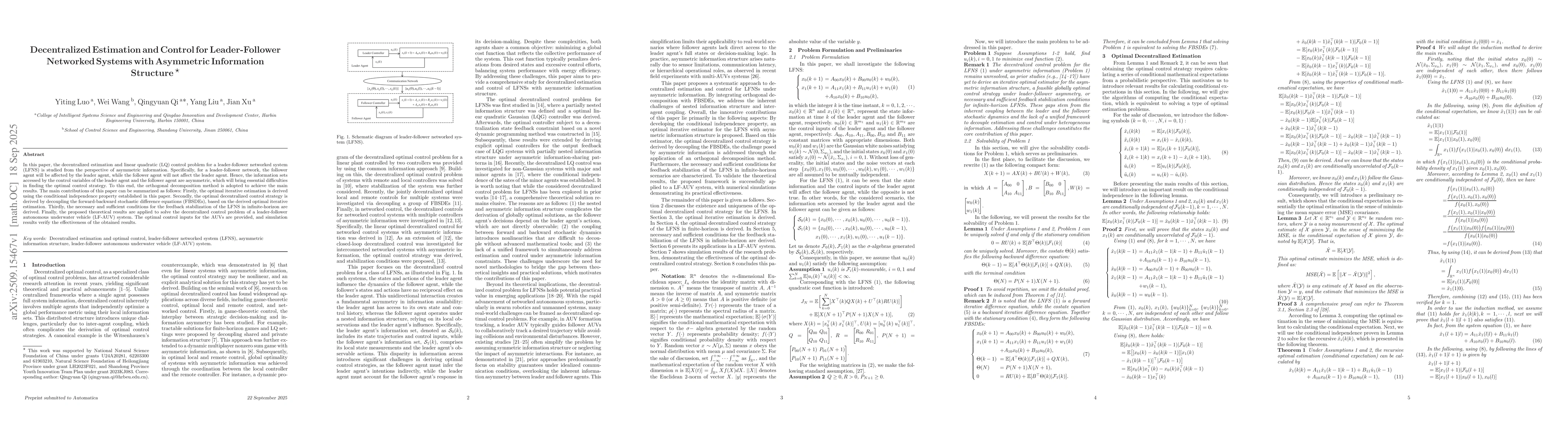 Thumbnail for Decentralized Estimation and Control for Leader-Follower Networked
  Systems with Asymmetric Information Structure