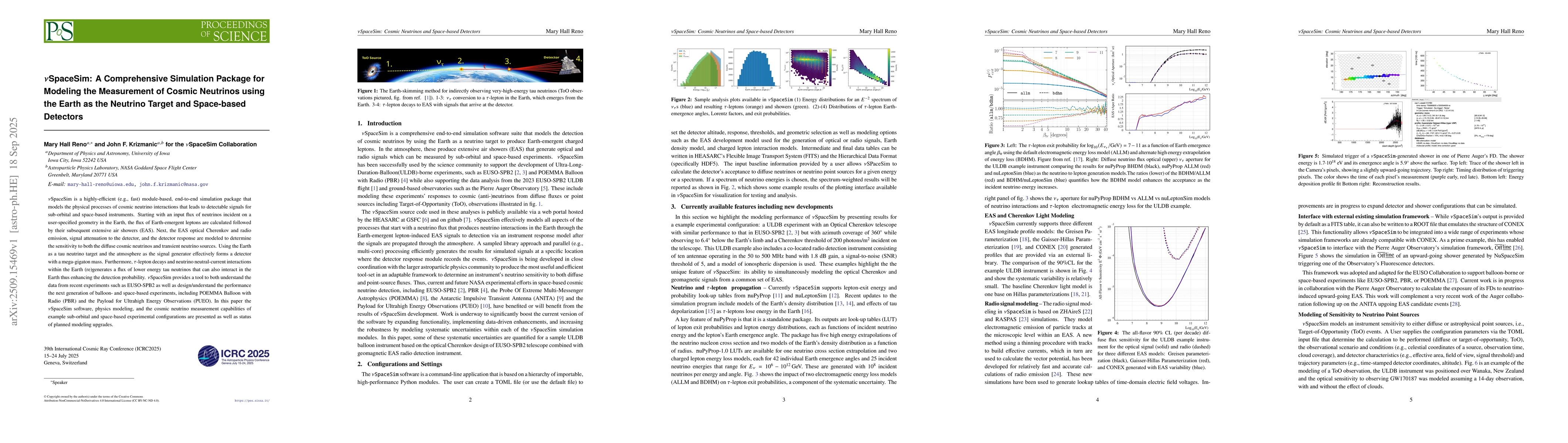 Thumbnail for $ν$SpaceSim: A Comprehensive Simulation Package for Modeling the
  Measurement of Cosmic Neutrinos using the Earth as the Neutrino Target and
  Space-based Detectors